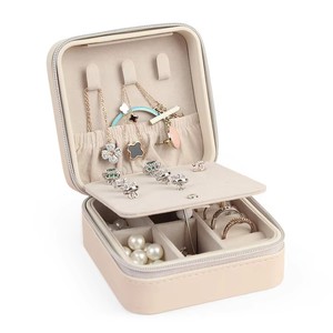 Estuche de Viaje para Joyas de Cuero PU Cuadrado Mini, con Cierre de Cremallera, para Mujeres y Niñas, Portátil, para Guardar Aretes - Product Image 1