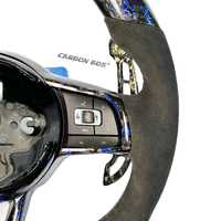 Blaues Geschmiedetes Carbon-Faser-LED-Sportlenkrad, Maßgefertigt für Perforierten MK6 GOLF JETTA Polo GTI GTI V