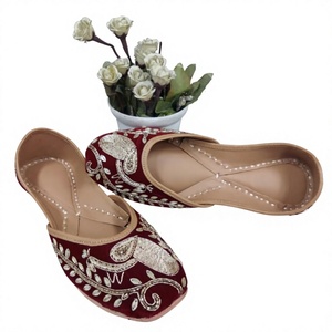 Indian Traditional Mixed Colors Flower Design Genuine Leather Customizable Casual Shoes Hook Loop Closure Flat Heel <b>Toe</b> Fashion - Product Image 5