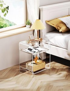 Modern Eco-Friendly Clear Acrylic <strong>Record</strong> <strong>Player</strong> <strong>Table</strong> with Storage Shelf Green Nightstand - Product Image 2