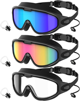 Lunettes de natation à monture large anti-buée avec bouchons d'oreille intégrés, pince-nez, protection UV, étanches, sangle réglable pour adultes