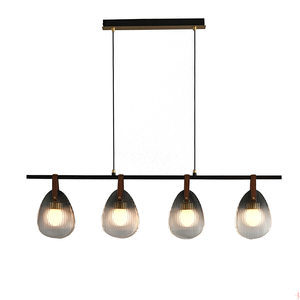 Luminaire suspendu moderne E12 en métal noir et cuir pour salle à manger, cuisine, îlot, ferme et villa - Product Image 1