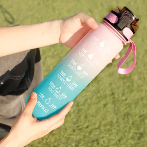 누출 방지 Tritan BPA 무료 피트니스 야외 1000ML 스포츠 물 주전자 시간 마커 대형 플라스틱 32OZ