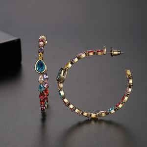 Pendientes de Botón Estilo Europeo Americano, Coloridos y Modernos con Circonitas, Ganchos para Orejas para Damas, Accesorios para Vestidos de Fiesta - Product Image 3