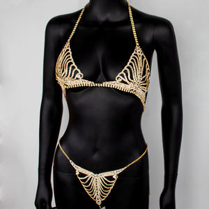 Großhandel High Waist Design Goldkette Strass Dessous Set Halfter Frauen Sexy Body Chain Schmuck - Product Image 3