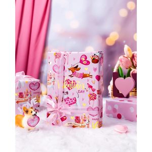 Valentines Day <b>Wrapping</b> <b>Paper</b> Pink Heart Dog Design 46.8 Square Feet Recyclable Double Side Gift Craft Use - Product Image 6