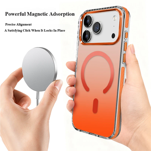 <span class=keywords><strong>Coque</strong></span> de téléphone magnétique <span class=keywords><strong>personnalisable</strong></span> à impression UV avec dégradé, <span class=keywords><strong>coque</strong></span> rigide transparente en acrylique pour iPhone 17 Series, anneau métallique pour appareil photo - Product Image 1