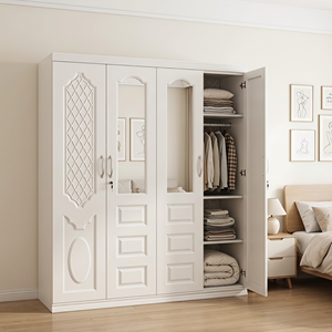 Armoire de rangement moderne pour la maison, 4 portes, design personnalisé, armoire à vêtements pour chambre à coucher, armoire en acier métallique avec miroir - Product Image 2