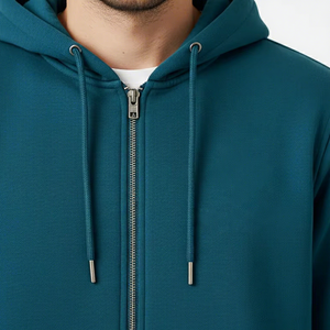 Sudadera con Capucha y Cierre de Cremallera para Hombre, Color Verde Azulado, Corte Regular, Felpa, Casual, Color Sólido, con Bolsillo, Manga Larga, Sudadera Verde Azulado 2027 - Product Image 3