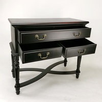 Table console en bois noir vieilli sur mesure avec 3 tiroirs, table d'entrée vintage style ferme pour salon et salle à manger