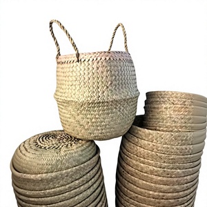 Premium Handmade Eco-Friendly Vintage <b>Seagrass</b> <b>Storage</b> <b>Basket</b> Braided Handles Natural Woven Multifunction Vigifarm Iris Circle - Product Image 1