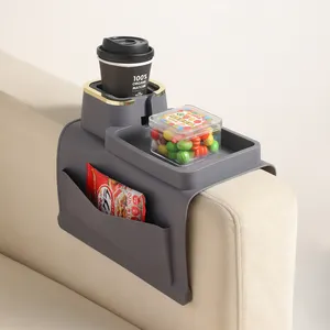 Penjualan laris pemegang cangkir sofa portabel tatakan sofa silikon antiselip tempat cangkir sandaran tangan sofa dengan nampan makanan penutup