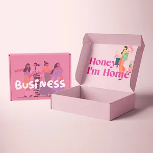 卸売カスタムフラットパックプレミアムギフト包装ピンク色印刷環境にやさしい段ボール紙カートン郵送ボックス