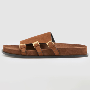 <span class=keywords><strong>Sandalias</strong></span> de gamuza personalizadas con plataforma y correa de hebilla para mujer, al por mayor, tallas grandes, color marrón tostado, zapatos de playa de verano - Product Image 1