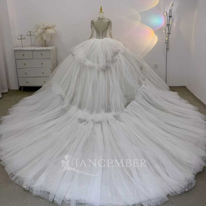 Vestidos de Novia Lsjj120 con Cuentas, Personalizados, de Manga Larga, Estilo Princesa, Largos hasta el Suelo, con Cola de Corte, Jancember - Product Image 2
