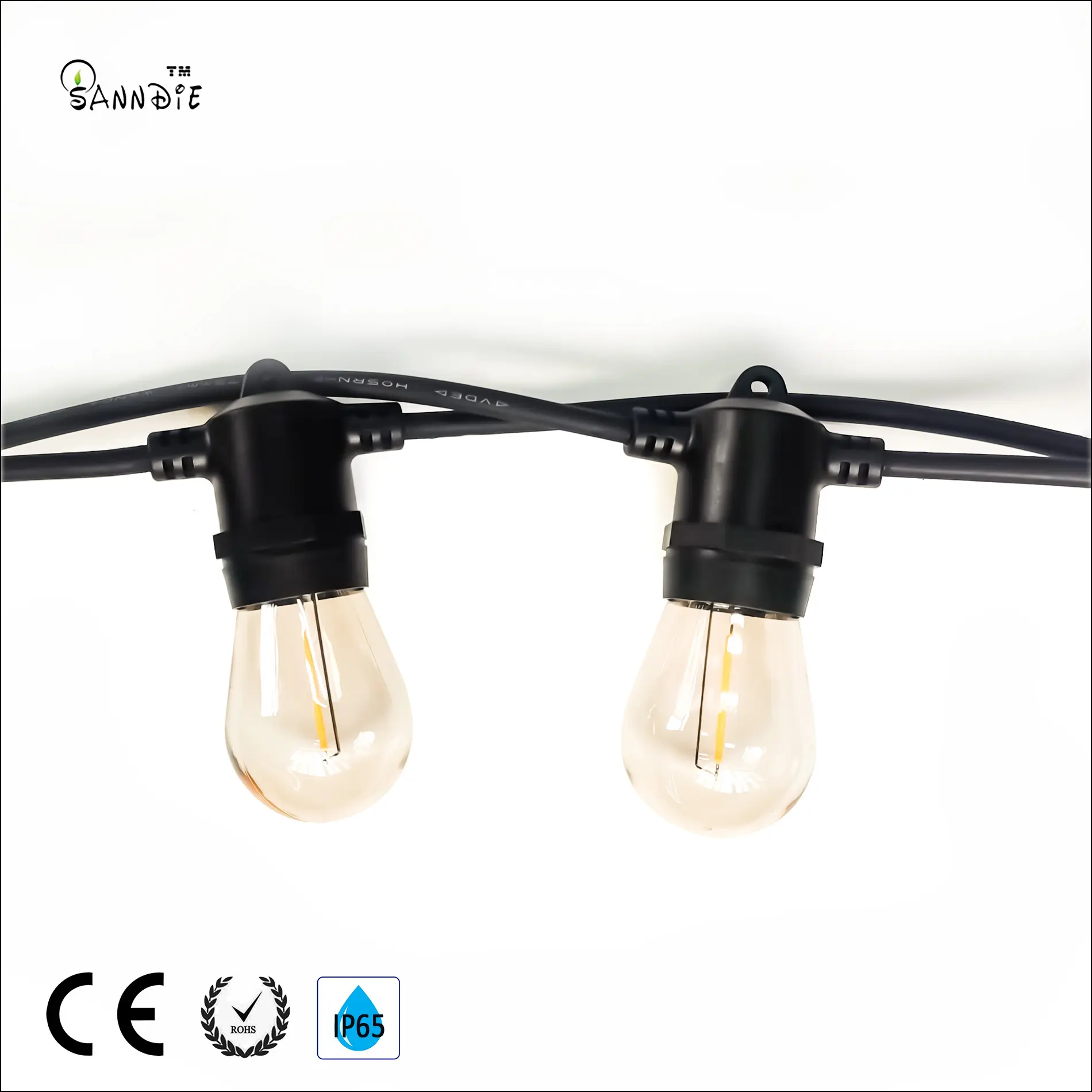 Luz de corda LED 2*0.75mm2 2*1mm2 E27 E26 S14 cabo de borracha plana iluminação de férias IP65 luz de corda chian ao ar livre