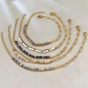 In-Stock 4mm Natural Stone Double Layer <b>Bracelet</b>, Stainless Steel Howlite Sodalite Jewelry for Mother's Day Promotions - Product Image 6