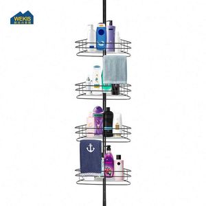 WEKIS Custom Black Metal Bath Wall Mounted Adjustable <b>Basket</b> Bathtub Holder Hanging Tension Pole Mesh Corner Rack Caddy <b>Shelf</b> - Product Image 1