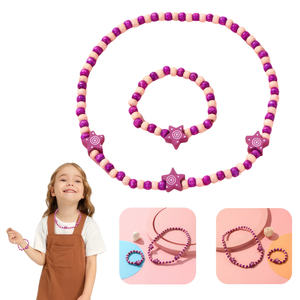 Ahşap boncuklu takı seti kolye ve bilezik kızlar partiler ve fotoğraf için aksesuarlar giyinmek Diy moda tulumları için - Product Image 5