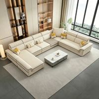 Canapé modulaire en forme de L, canapé d'angle en tissu cuir beige pour salon, meubles de maison