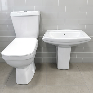 WC à double chasse en deux parties avec lavabo demi-pied en céramique, ensemble sanitaire pour salle de bain - Product Image 1