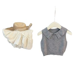 Girls Knitted Top Tulip Pants Set Solid Color Cotton Summer School Style Two Piece Outfit - Product Image 5