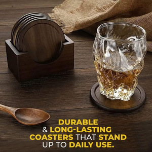 Ensemble de sous-verres en bois de noyer noir, 5 pièces avec support, sous-verres ronds pour café, sous-verres en bois isolants contre la chaleur - Product Image 4