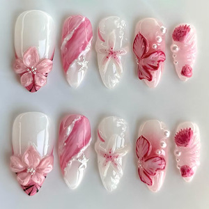 <span class=keywords><strong>Uñas</strong></span> Postizas de Longitud Media Hechas a Mano, Material ABS, Diseño Almendrado/Cuadrado/<span class=keywords><strong>Stiletto</strong></span>/Mariposa, Cobertura Completa, <span class=keywords><strong>Uñas</strong></span> Francesas - Product Image 6