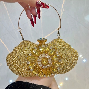 Sac à main de soirée <span class=keywords><strong>pour</strong></span> femme, pochette florale ornée de diamants, sac à main de <span class=keywords><strong>mariage</strong></span> en cristal noble avec poignée métallique, sac à bandoulière, sac à main - Product Image 1