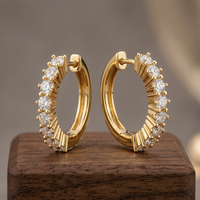 Pendientes Huggie de una Sola Hilera con Corte Redondo de 0.4CTW, Oro Sólido de 18K, Diamante Cultivado en Laboratorio, Certificado IGI, CVD/HPHT VVS, Listos para Enviar