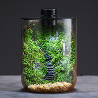 Vase en verre pour plantes avec couvercle lumineux intégré, terrarium en verre pour plantes d'intérieur, décoration de bureau et de maison