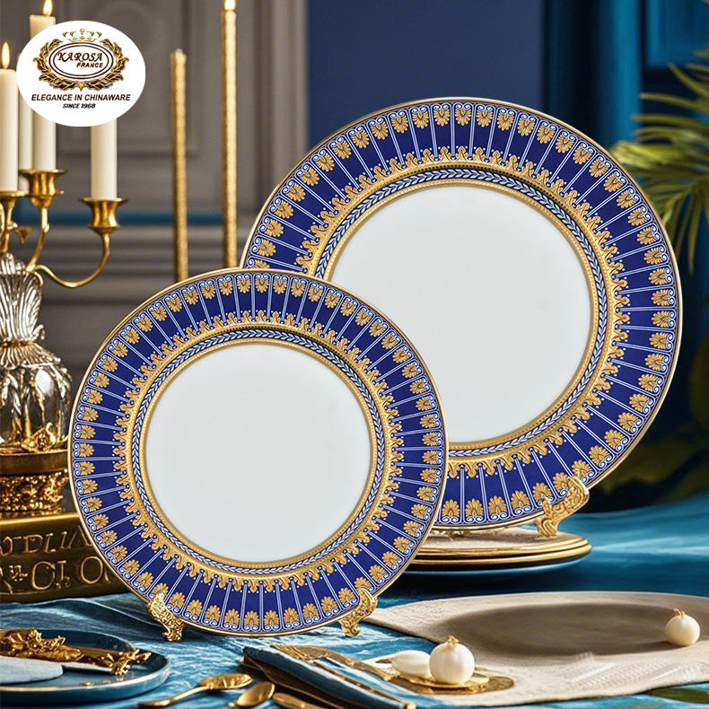 Dinner Plates Blue And Gold Dinnerware 2pcs Luxury Blue 3D