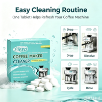 Formule écologique et sûre, prolonge la durée de vie des équipements, compatibilité multi-modèles, comprimés nettoyants pour machine à café