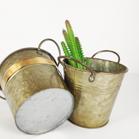 Pot de fleurs en métal pour décoration de jardin vintage Mini jardinière galvanisée Pot à bougies avec poignées
