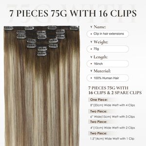 Lanrui Extensioni per <span class=keywords><strong>capelli</strong></span> Remy con clip, 16 pollici, 75g, stile europeo, doppia trama a macchina, 7 pezzi, Balayage Marrone Noce e Marrone Cenere Misto <span class=keywords><strong>Chiaro</strong></span> - Product Image 2
