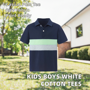 เสื้อโปโลเด็กชายลายทางสีน้ำเงินกรมท่าแขนสั้นผ้าปิเก้ลำลอง - Product Image 2