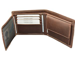 Tarjetero de cuero genuino para hombre, cartera masculina de gran capacidad con bolsillo para monedas, identificación y tarjetas de crédito, con tres pliegues - Product Image 4