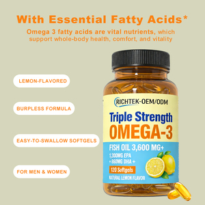 Complément d'OMÉGA-<span class=keywords><strong>3</strong></span> triple force végétalien EPA DHA de Richtek OEM ODM, capsule molle d'acides gras d'huile de poisson - Product Image 4