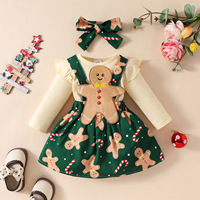 Ensemble de vêtements pour bébé fille, vert et rouge, costume de Noël, nœud pour la tête + body à manches longues + robe imprimée, ensemble de 3 pièces