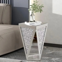 Salon Petite table d'appoint en miroir argenté Table d'appoint en incrustation de cristal Table basse en miroir d'angle