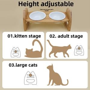 Piccolo cane gatto alimentatore automatico eco-friendly ceramica Pet ciotola doppio collo in legno massello materie plastiche inox nuovo prodotto - Product Image 2
