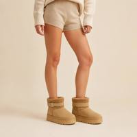 Bottes de neige à plateforme pour femmes avec logo personnalisé, semelle épaisse de 4,5 cm, bottes d'hiver à la cheville, tige en tissu extensible, fourrure antidérapante, confortables