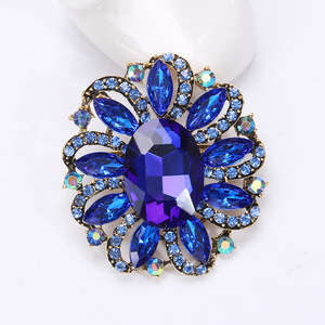 女性ギフト用の新しいシルバーボトムフラワーブローチウェディングオーバルクリスタルピンブローチ - Product Image 5