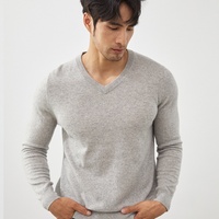 100% Kasmir Murni Musim Gugur Musim Dingin 2025 Sweater Pria Kerah V Lengan Panjang Longgar Kasual Rajutan Warna Solid Ketahanan Warna Tinggi