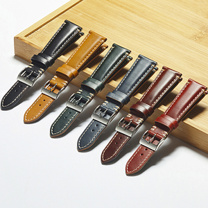 Correa de reloj de cuero liso personalizada, correa de cuero encerado italiano Vintage de 20mm y 22mm - Product Image 1