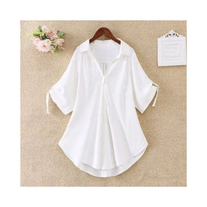 Blusa informal Bohemia con estilo para mujer, excelente calidad superior con decoración de encaje de patrón sólido sutil, uso diario con mangas cortas - Product Image 6