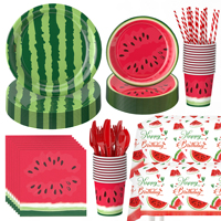Ensemble de vaisselle jetable populaire pour fêtes à la pastèque, idéal pour les barbecues d'été, les anniversaires et les pique-niques