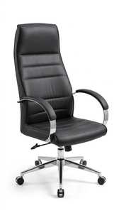 Chaise de bureau tendance en similicuir avec base métallique pivotante, roulettes réglables et assise ergonomique pour usage professionnel - Product Image 4