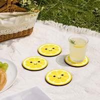 Joli ensemble de sous-verres en bois motif citron, sous-plats ronds en forme de tranche, accessoires de table à manger sur le thème des fruits d'été