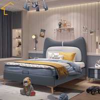 Lit double moderne pour enfants, motif arc-en-ciel, cadre en tissu, bois de pin, cuir souple, sommier réglable, 120x190/150x190cm, chambre à coucher
